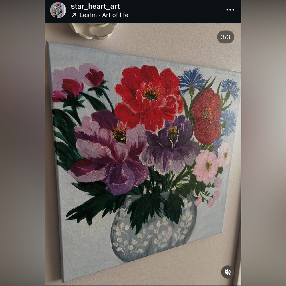 Floral Canvas Art with Red and Purple Blooms